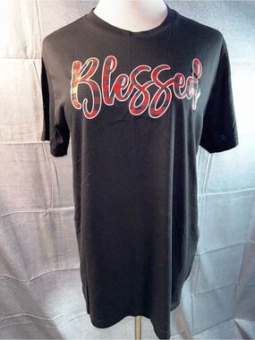 2096-Blessed Script Graphic Black Short Sleeve Tee